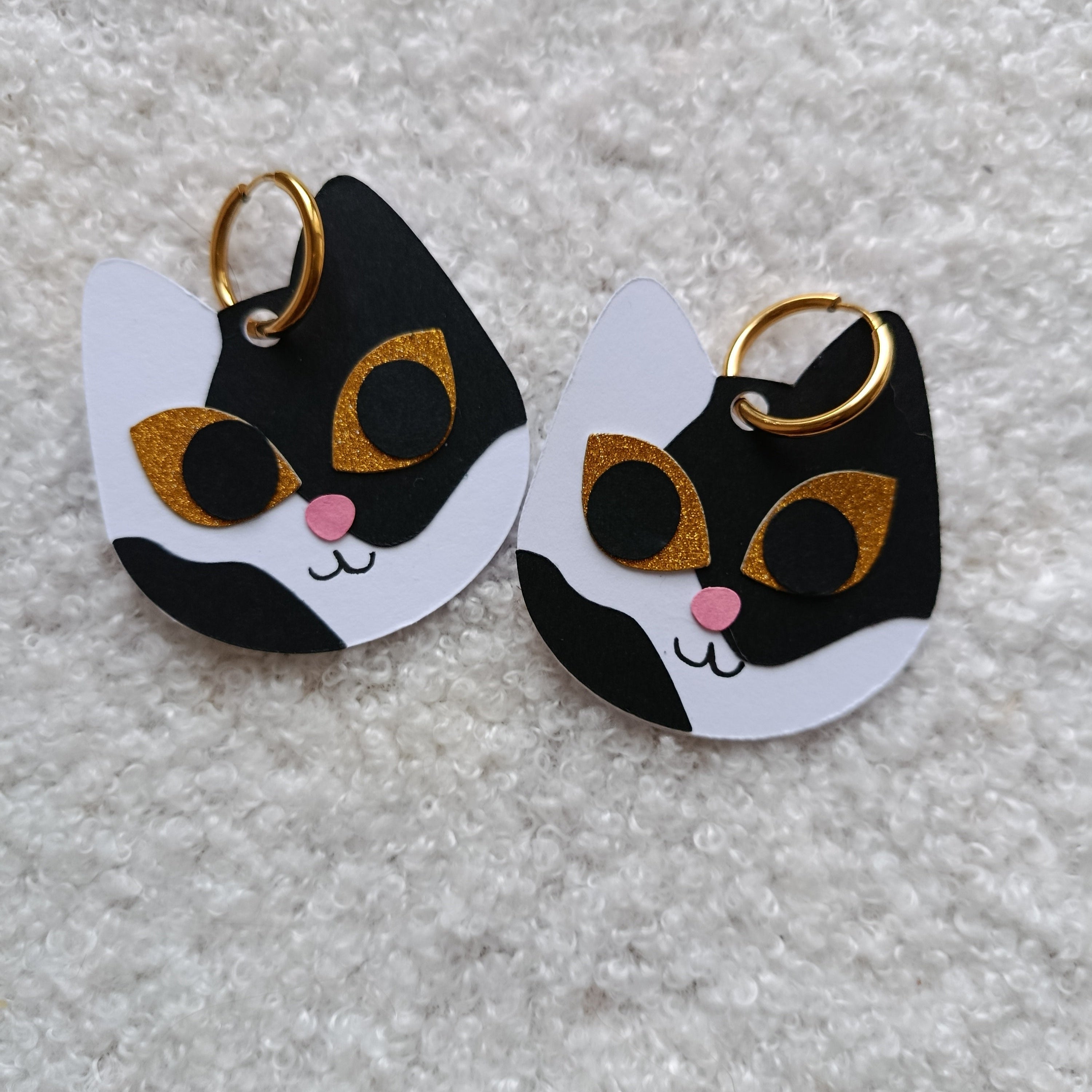 Boucles d'oreilles Chat Blanc et Noir