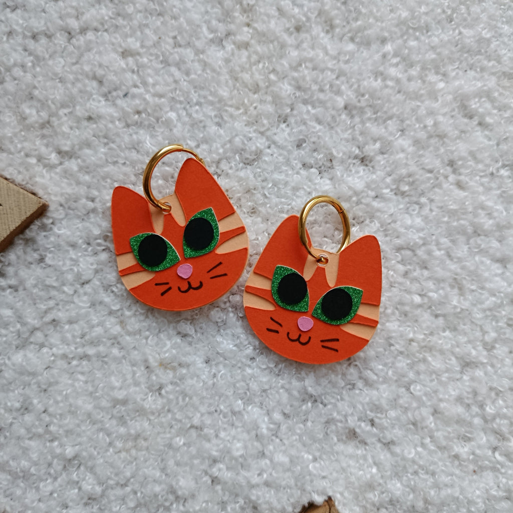 Boucles d'oreilles Chat Tigré Roux