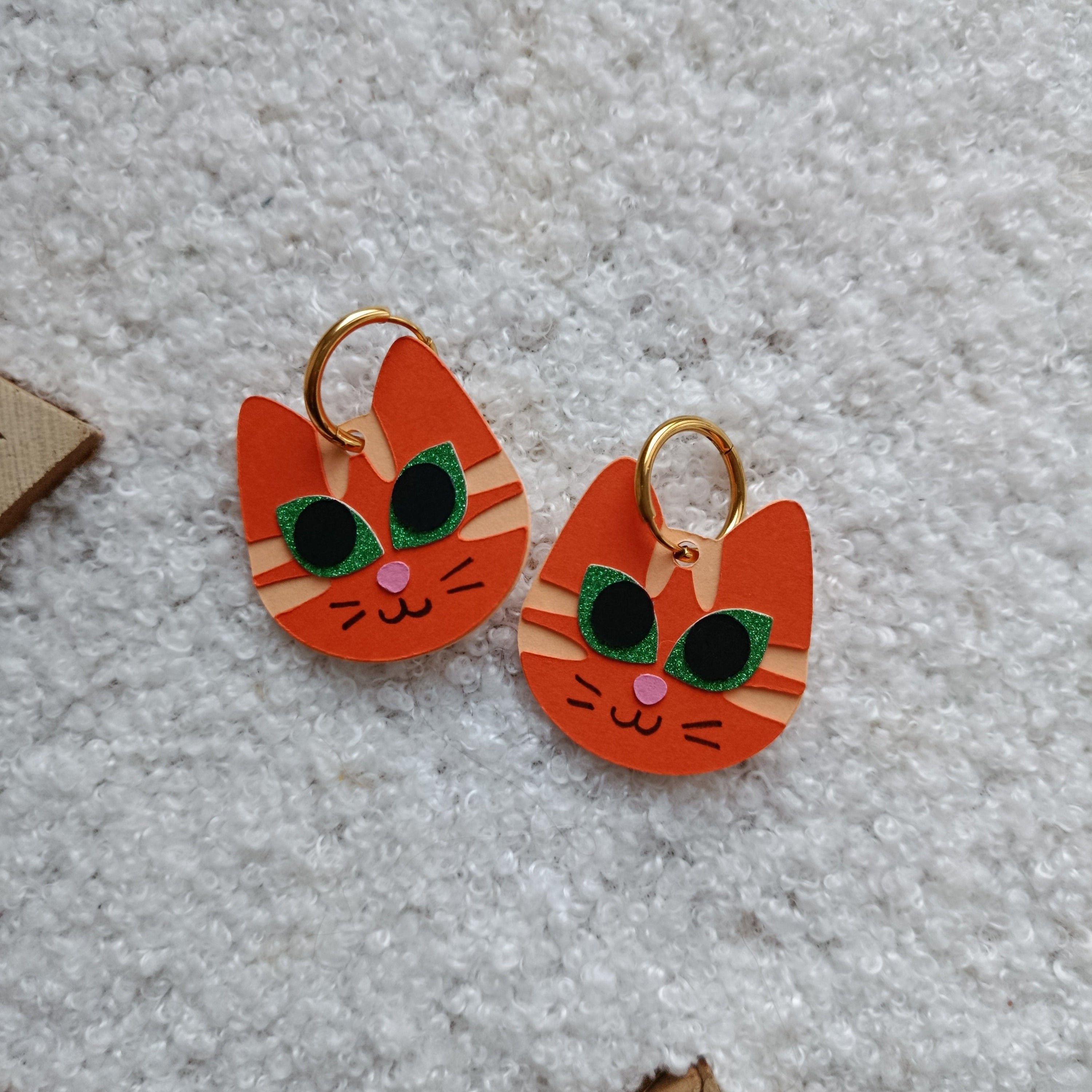 Boucles d'oreilles Chat Tigré Roux