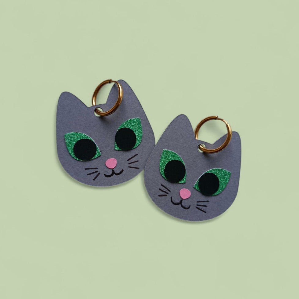 Boucles d'oreilles Chat Gris