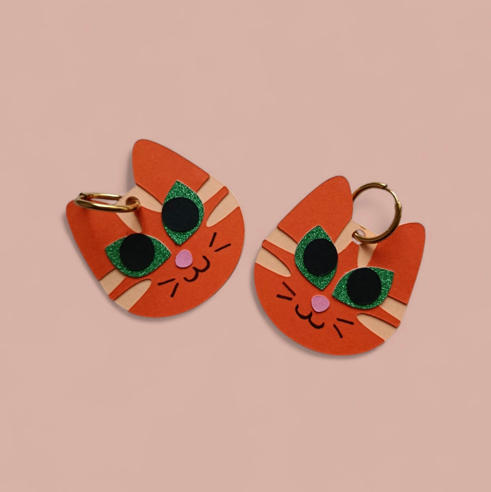 Boucles d'oreilles Chat Tigré Roux