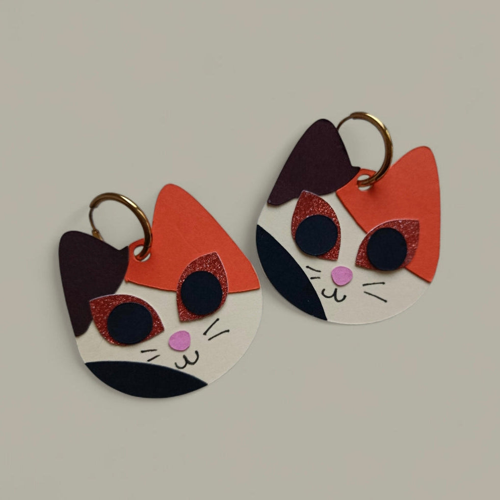 Boucles d'oreilles Chat Tricolore
