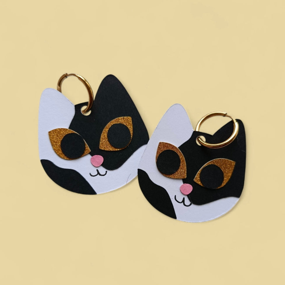 Boucles d'oreilles Chat Blanc et Noir