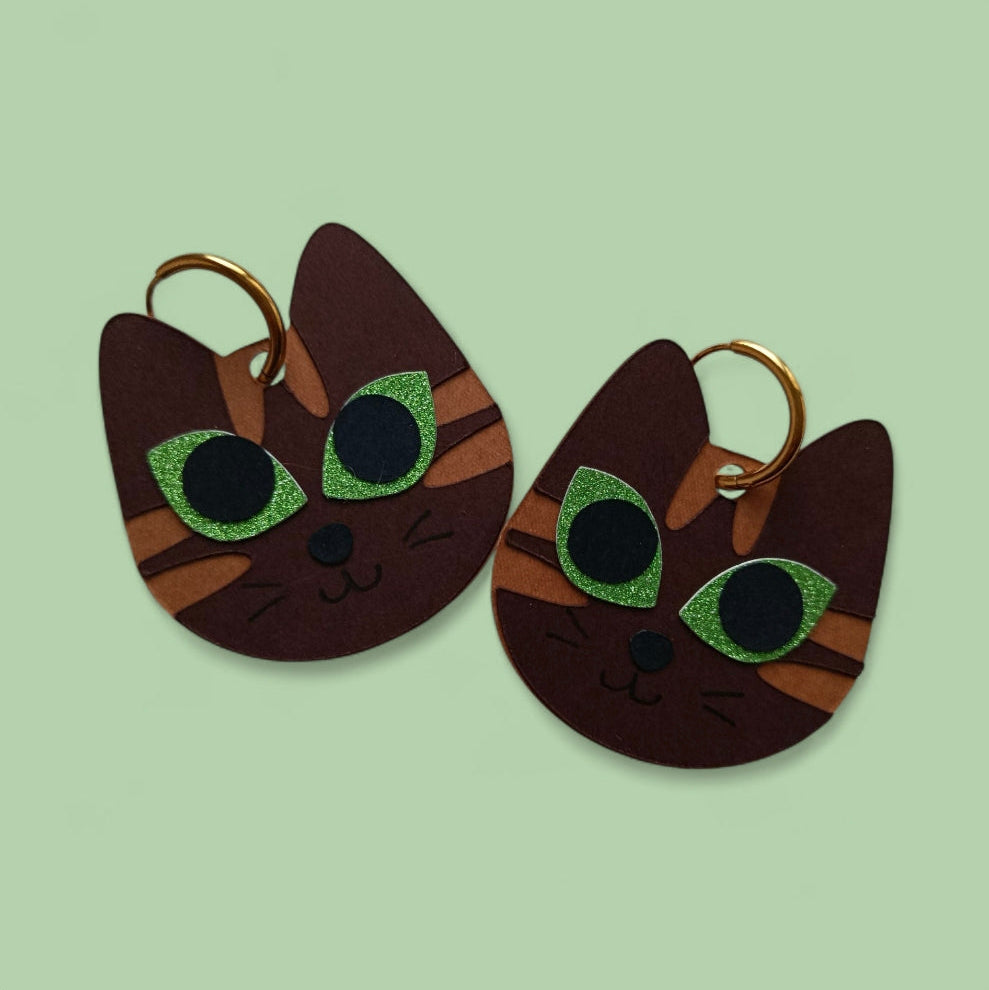 Boucles d'oreilles Chat Tigré Marron
