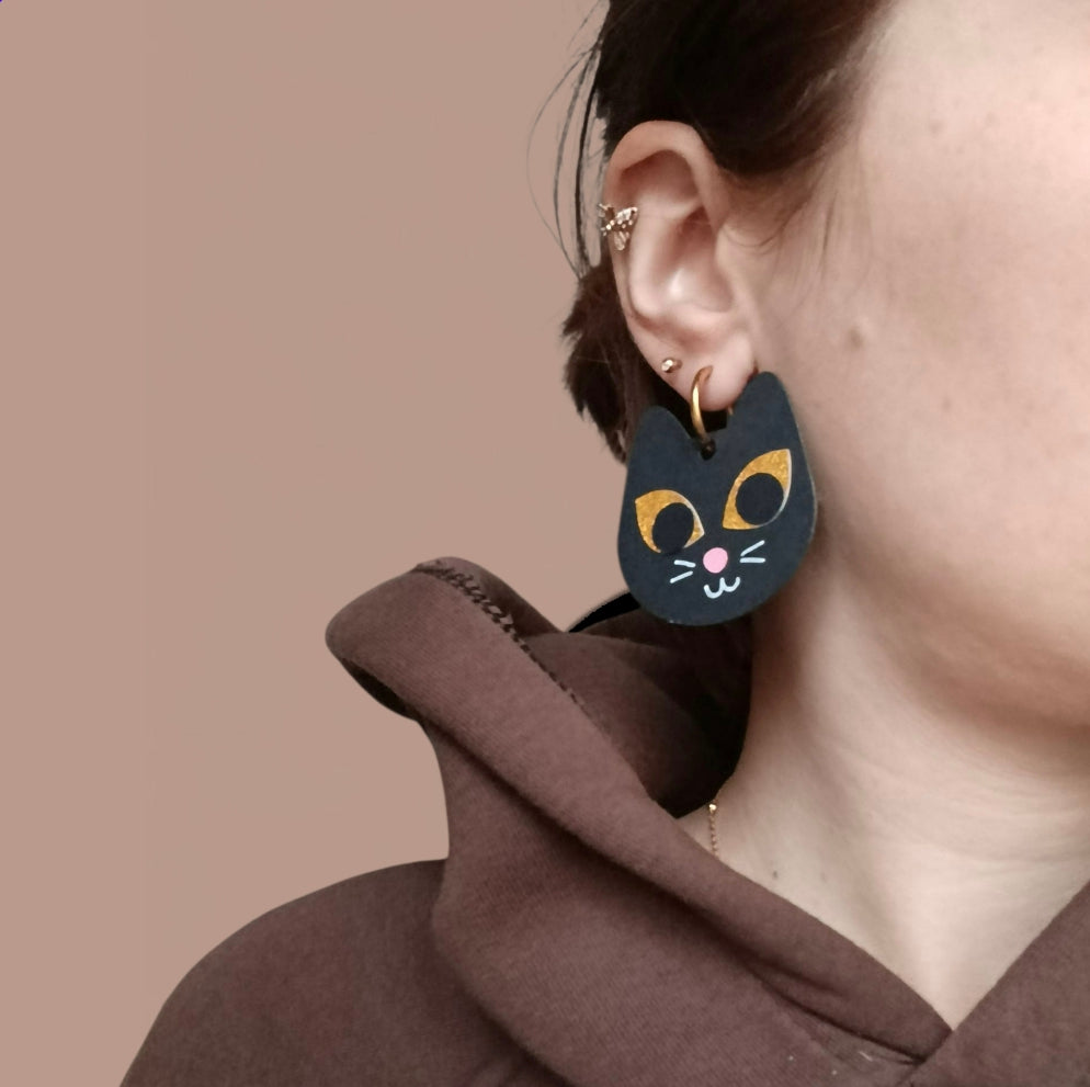 Boucles d'oreilles Chat Blanc et Noir