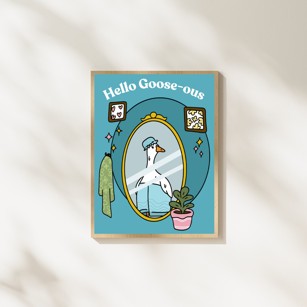 Illustration Hello Goose-ous - Jolie Oie dans sa salle de bain - Décoration Murale - Collection Automne Hiver 25 (Copie)