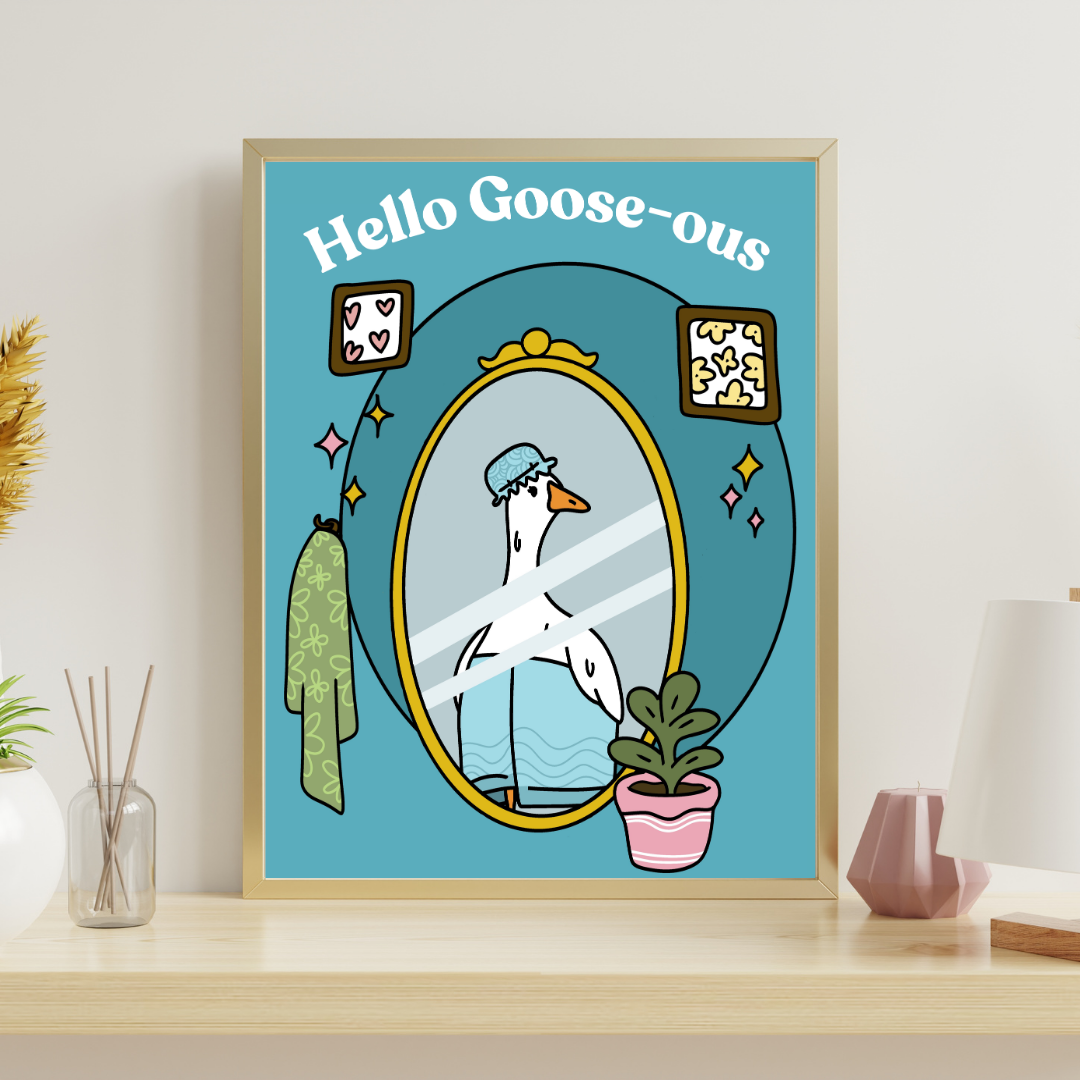 Illustration Hello Goose-ous - Jolie Oie dans sa salle de bain - Décoration Murale - Collection Automne Hiver 25 (Copie)