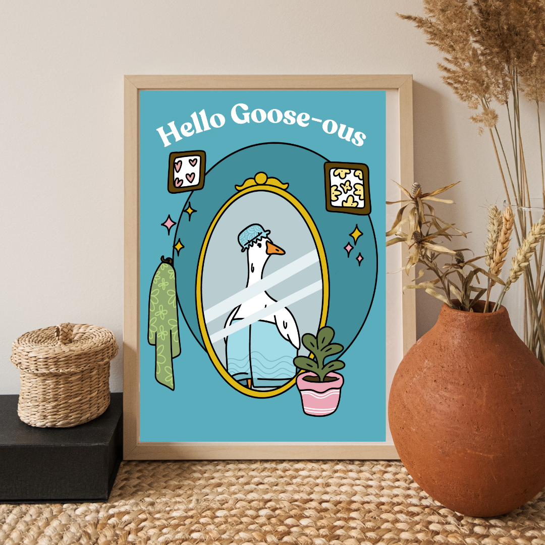 Illustration Hello Goose-ous - Jolie Oie dans sa salle de bain - Décoration Murale - Collection Automne Hiver 25 (Copie)