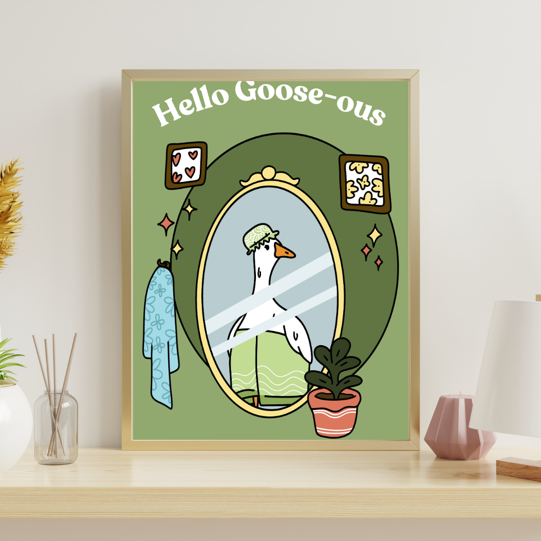 Illustration Hello Goose-ous - Jolie Oie dans sa salle de bain - Décoration Murale - Collection Automne Hiver 25 (Copie)