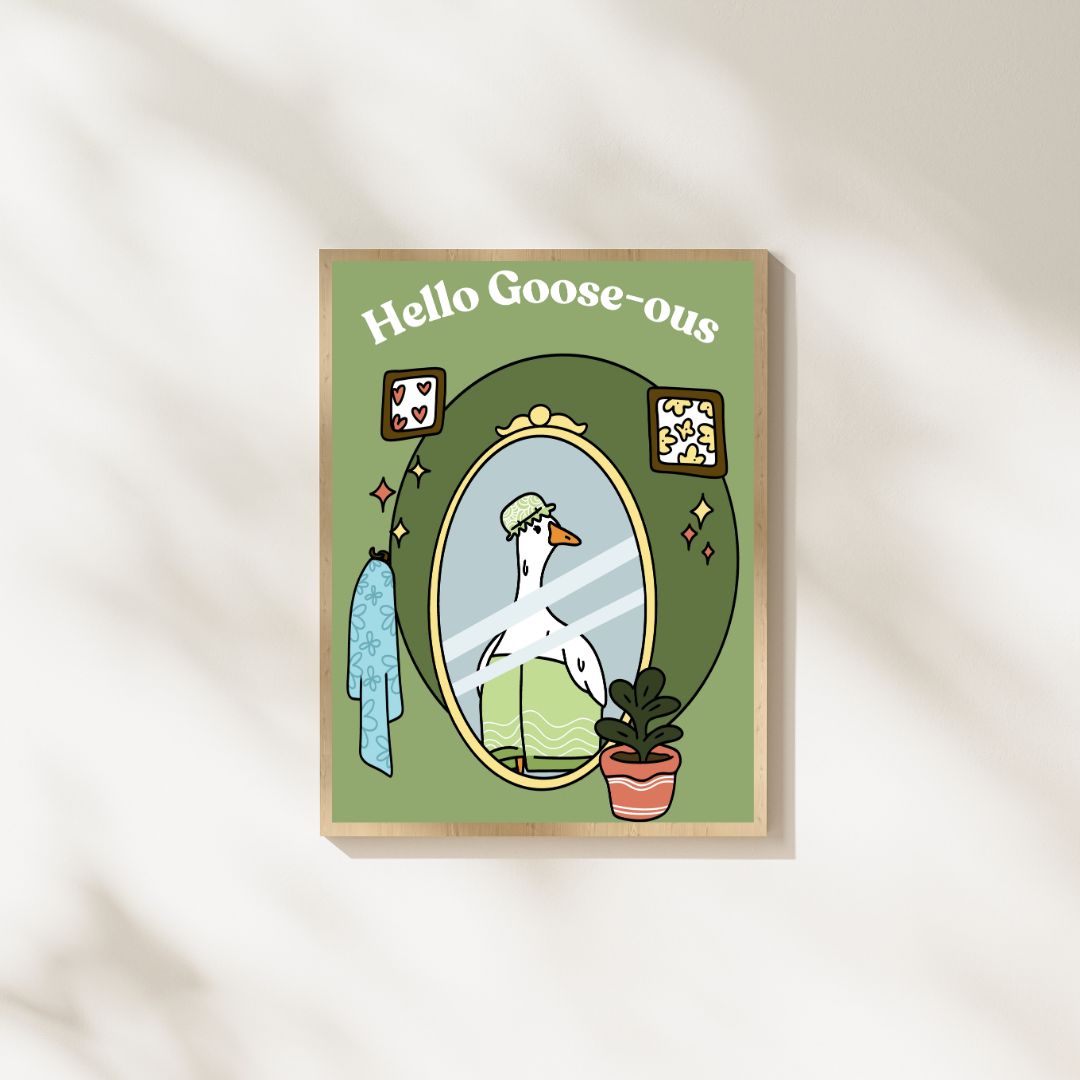 Illustration Hello Goose-ous - Jolie Oie dans sa salle de bain - Décoration Murale - Collection Automne Hiver 25 (Copie)